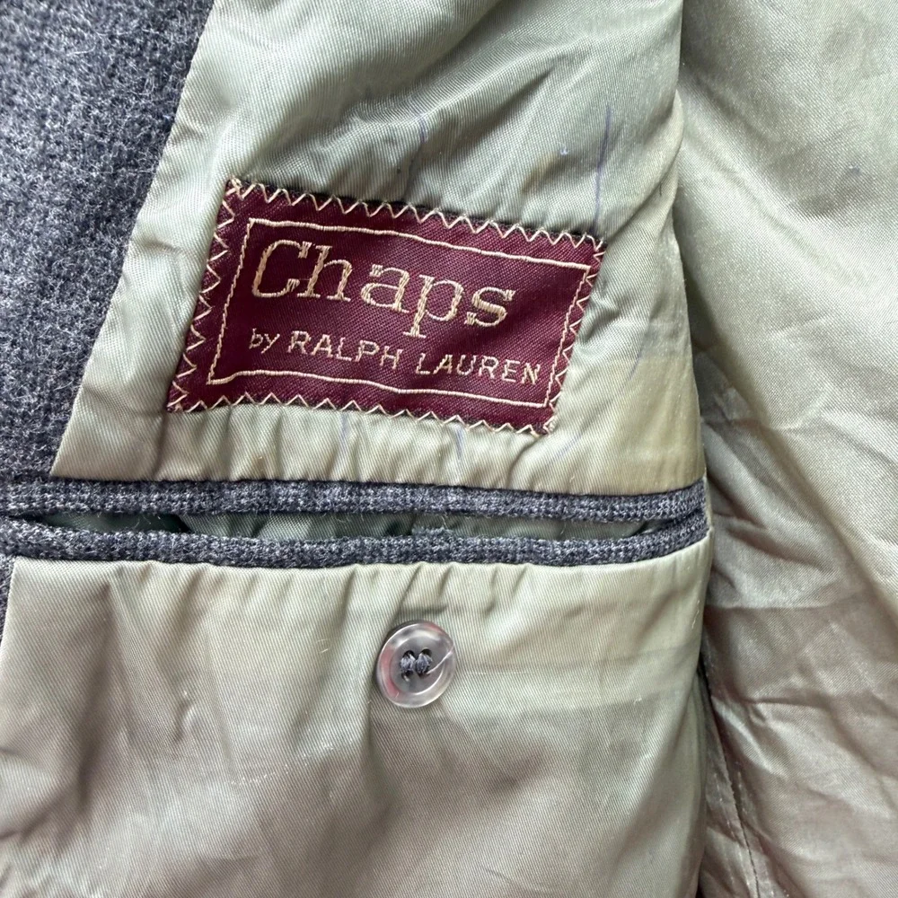 Vintage Chaps Ralph Lauren Mens Grey Virgin Wool 2 Piece Suit Jacket Vest Tweed
